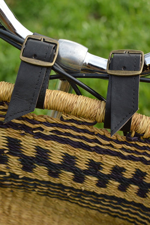 
                  
                    black leather straps wicker bike basket
                  
                