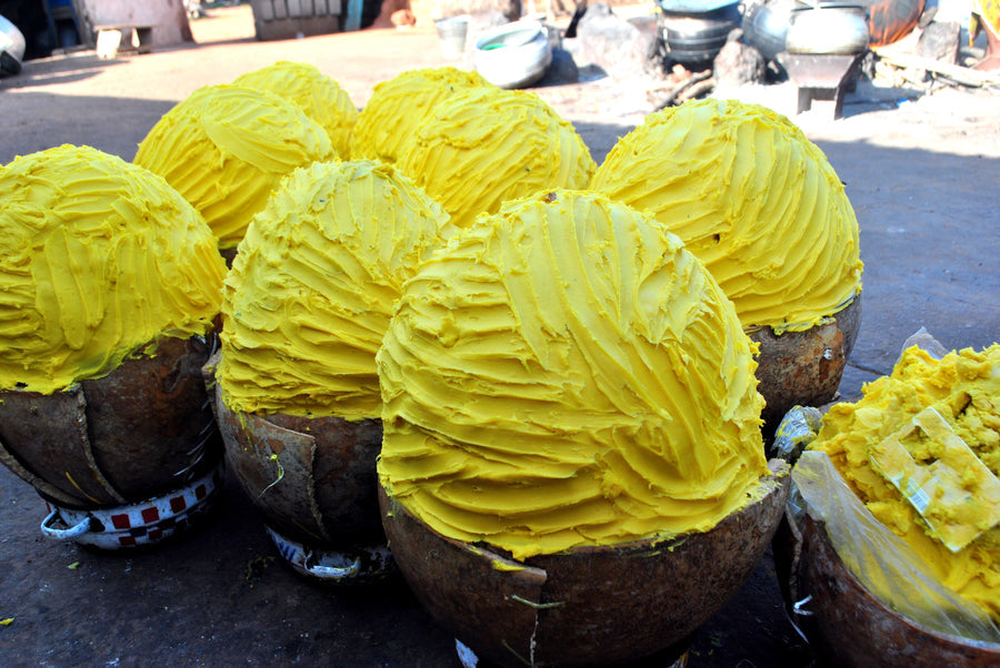 
                  
                    yellow shea butter packed in big calabashed in a village in tamale ghana

                  
                